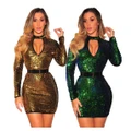 YOUNGBEST Women Sequin See Through Long Sleeve Bodycon Night Club Dress