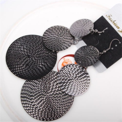 Hot Women Alloy Vogue Big Disk Pendant Drop Ear Hook Earrings