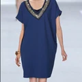 2015 Women Large size V-neck Neckline Beading Dress NEW