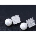 needle earrings fashion geometry quadrilateral earrings of pearl zircon