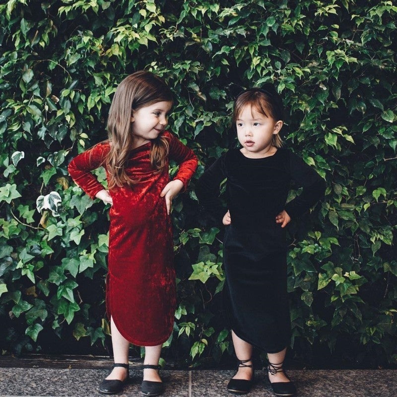 Spring Autumn Kids Girls Gold Velvet Dress Long Sleeve Irregular Dress