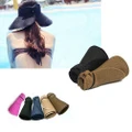 GM Women's Summer Wide Brim Roll Up Foldable Sun Beach Straw Braid Visor Sun Hat