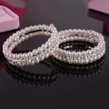 FY- Fashion Elegant White Faux Pearls Rhinestone Stretch Bangle Bracelet