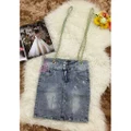 Metal Chain Jeans Jumper Skirt [10114]
