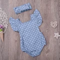 ????Pure Cotton Dot Bodysuit with Elastic Waist + Headdress with Bowknot for Girls