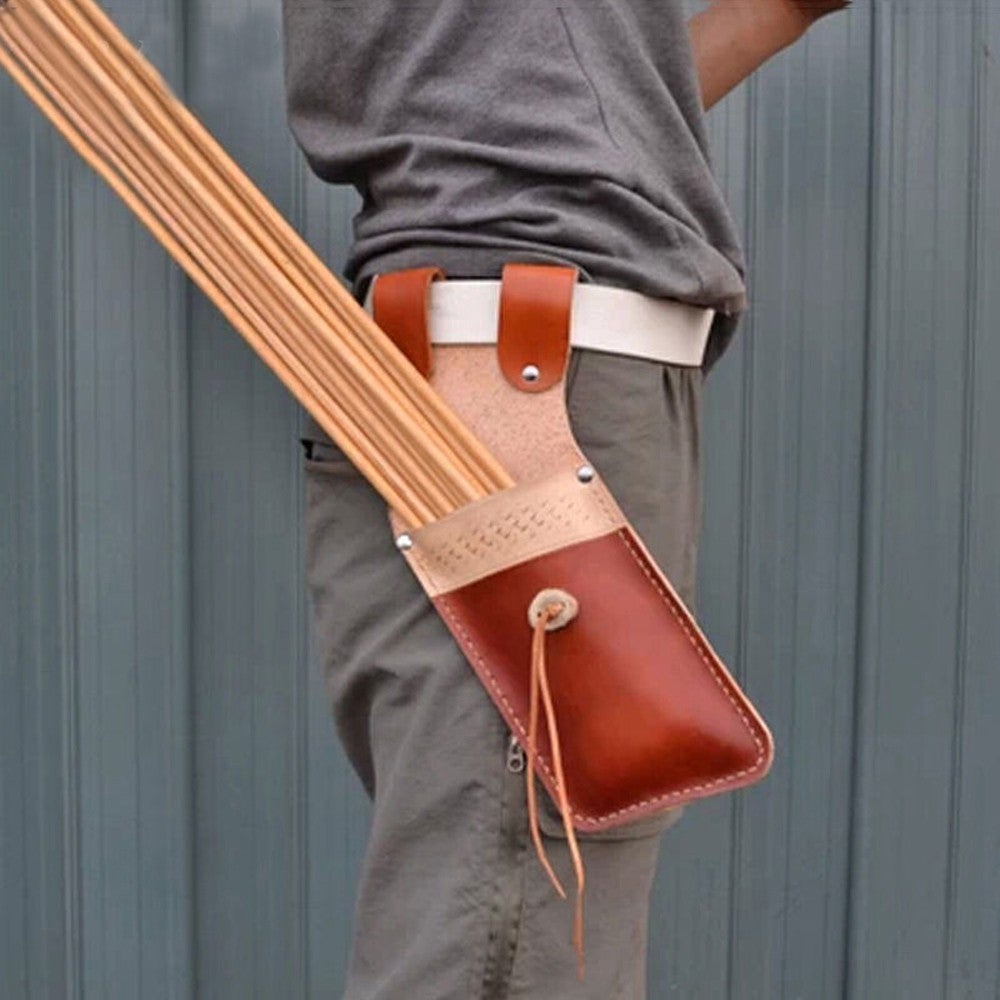 1PC Side Hung Quiver Holder Bag Archery Bow Arrow Cow Leather Pouch w