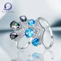 Merthus Women Jewellery Crown Shape Princess Rainbow Zircon Sterling Silver Ring