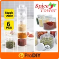 Spice Jar Spice Tower 6 Self Stacking Seasoning Bottles Container Condiment Rack Storage