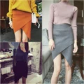 [Ready Stock] Women Knitted Bodycon Irregular Black Grey Brown Mini Skirt Skirts
