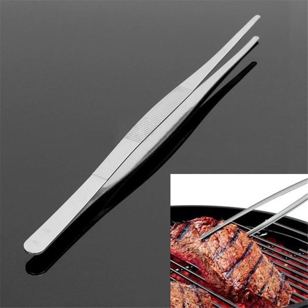 Straight Tongs Steel Tweezers Silver Tool Kitchen