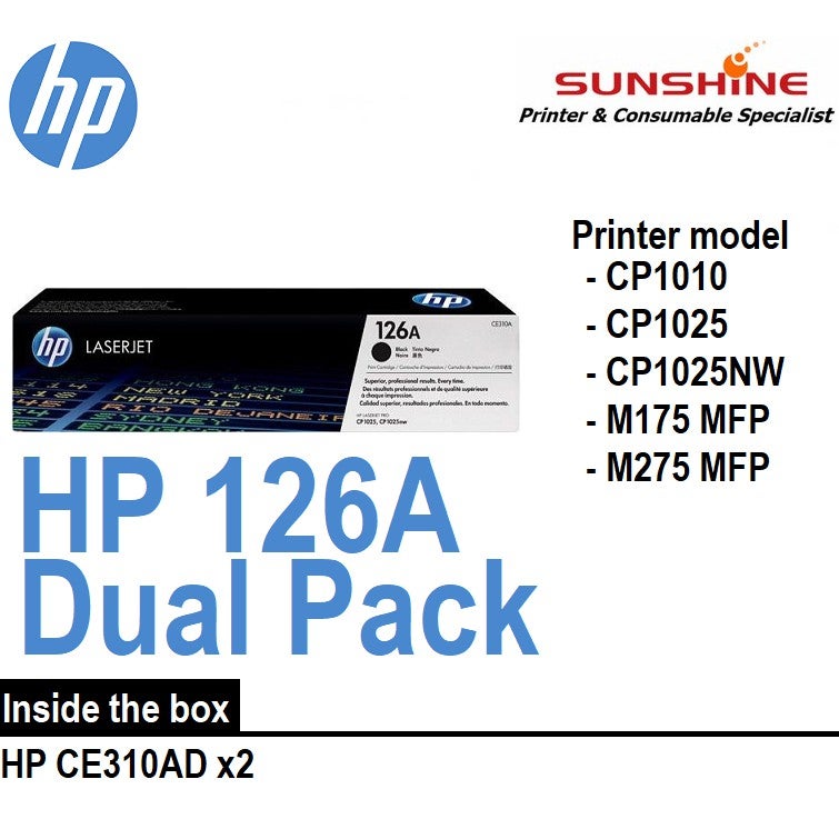==ORIGINAL== HP CE310AD 126A Black Printer Toner Cartridge Dual Pack