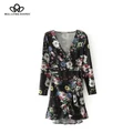 Bella Bohemian print floral loose fashion mini dress long sleeve black dress