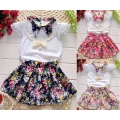 babybaby 2Pcs Baby Girls Kids Top+Skirts Princess Sets Necklace Floral Party