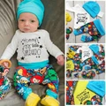 babybaby Newborn Baby Boys Superhero T-shirt Pants Leggings Hat 3pcs Outfits