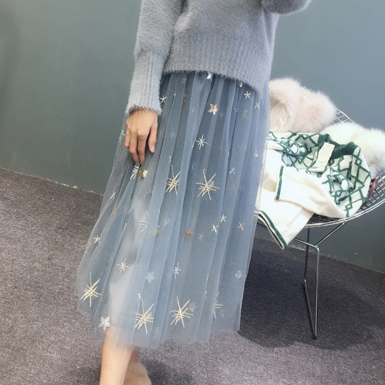 Women Skirts Summer Vintage Floral Embroidered Elegant Long Skirt