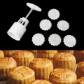 6 Stamps 50g Round Hand Flower Moon Cake Mold Pastry Mould