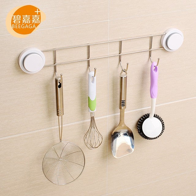 Vacuum Suckers Wall-Mounted 304 Stainless Steel Four Hanging Hooks Hanger