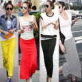 B_Women Long Solid Color Full Length Side Split Party Daily Cotton Fashion Skirt
