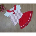 Kids Cutie Girl Red Tie Shirt + Skirt Set