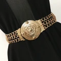Wide Gold Women Head Metal Waist Belt Elastic Knitted Waist Chain Fashion