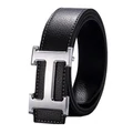 Men's leather belt brand smooth buckle (black silver) MBT1613-2