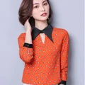 Spring new women Korean temperament fashion dots wild long-sleeved chiffon shirt