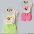 [Brensbaby.com] {Malaysia Ready Stock} Kids White Top Yellow or Pink Shorts Set Size 5 Years Old K555