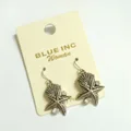 Starfish Sea Shell Antique Silver Hook Earrings