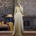 Arabic Dress Burgundy Formal Long Sleeve Muslim Evening Dress Gown Prom Dresses