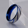 Mens Blue Silver Brushed Stainless Steel Traditional Wedding Band Ring 7mm