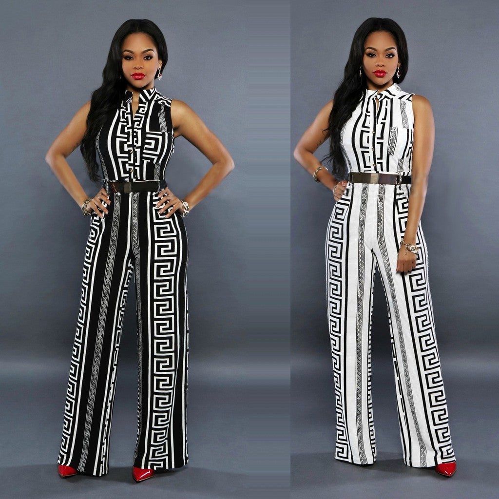 Fashion Women Designer Style Loose Slim Casual Sleeveless Jumpsuit