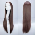 Women Long Straight Cosplay Wigs Fake Middle Part Line Heat Resistant Synthetic