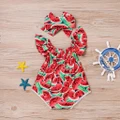 New Girl Red Watermelon Print Romper Pink Lace 2Pcs Sets