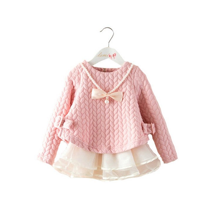 Baby Kid Girls Korean Long Sleeve Princess Dress Chiffon Bow Tutu