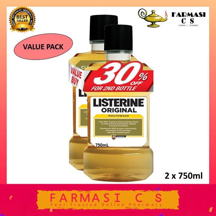 Listerine Original Antiseptic Mouthwash 750ml x 2 (TWIN) EXP:07/2023