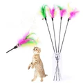 Pet Cat Colourful Feathers Toy Teaser Wand Toy Teasers For Cat Play With Bell