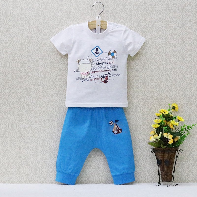 Summer Baby Boy 100% Cotton Short Sleeve T-shirt+Pants Clothing Set Kid Costumes
