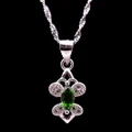 925 Sterling Silver Pendant Green Chrome diopside plated white gold & Necklace