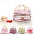 Insulated Cold Canvas Stripe Picnic Totes Carry Case Thermal Portable Bag