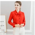 women polyester blouse long sleeve white red blue top summer autumn Korean shirt