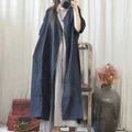 Oversize Fashion Women Full Length Cotton Linen Long Sleeve Robe Maxi Dress