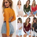 Sexy V-neck Lace Patchwork Bodysuits Long Sleeve Lingerie Jumpsuits for Women