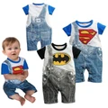 Cute Infant Baby Boy Superman Batman Outfits Fake Belt Bodysuit