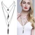 4-Chain Alloy Feather Tassels Pendant Dream Catcher Necklace