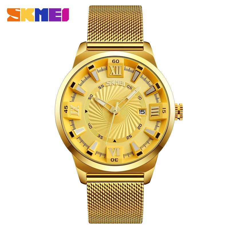 ?Skmei Official Store?SKMEI 9166 Men Gold Belt High-end Watches