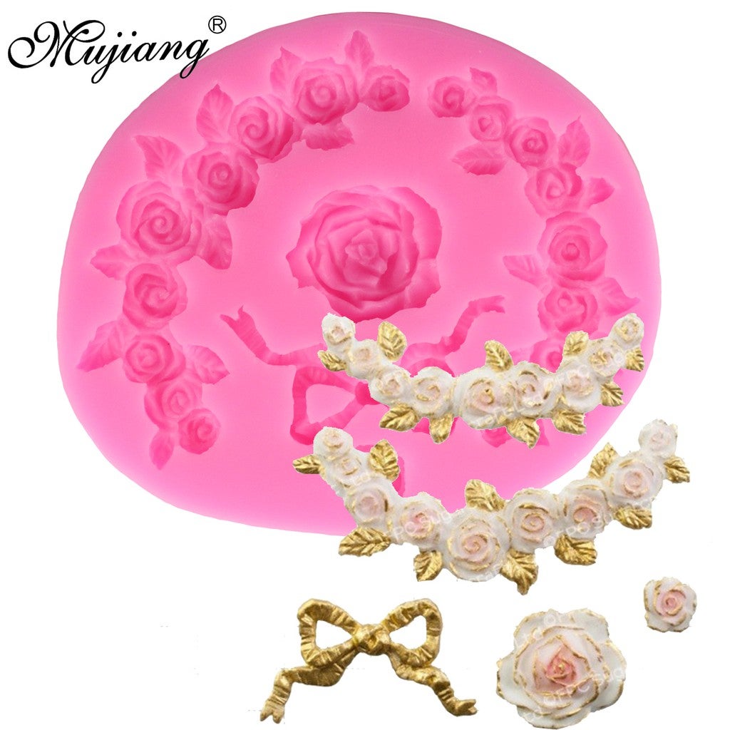 Rose Garland Ribbon Fondant Cake Decorating Tool Silicone Mold Chocolate Molds