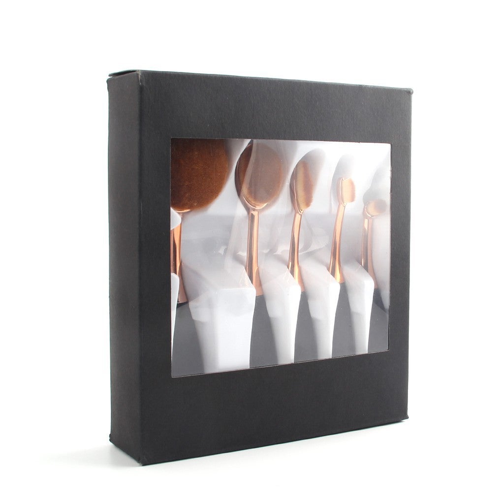 5Pcs Gold Rose Oval Toothbrush Contour Brush Makeup Cosmetic Foundation Powder