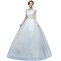 Slim Fit Short Sleeve Lace Flower Sequin Wedding Bridal Gown Evening Party Dress