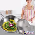 Portable Stainless Steel Wok Frying Pan with Lid [30cm, 32cm, 34cm]