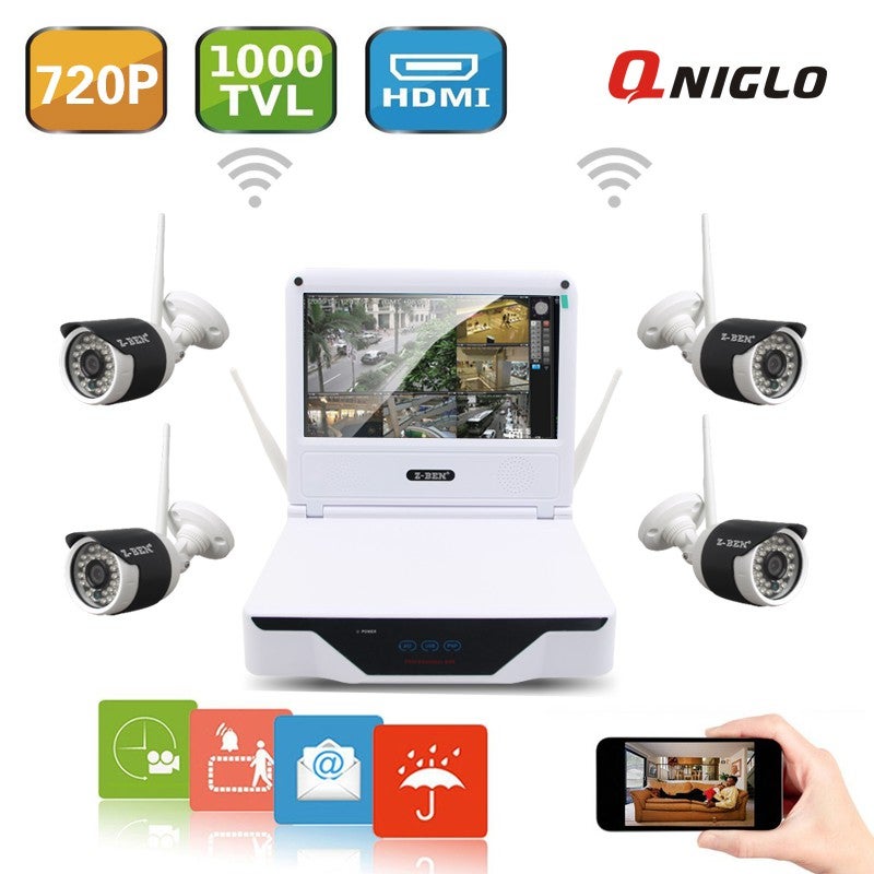 Z-BEN 720P 4CH 7-Inch Wireless Video Surveillance System, Bullet IP66 Camera